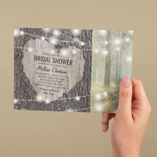 Convite Chá de panela de Árvore Cardíaca Esculpida Rustic