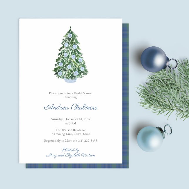 Convite Chá de panela de Árvore de Feriados Pintados para  (Elegant Hand Painted Chinoiserie Holidays Tree Bridal Shower Invitation)
