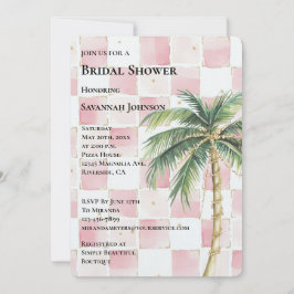 Convite Chá de panela de Árvore Dourada Tropical Pink Squa