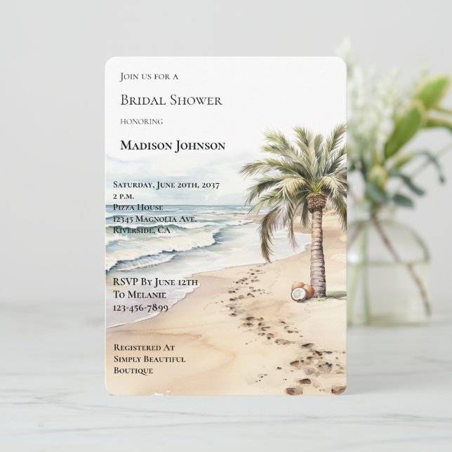 Convite Chá de panela de árvores tropicais da Aloha Coconu (Em pé/Frente)