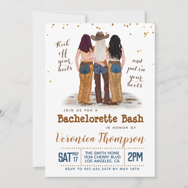 Convite Chá de panela de Bachelorette de Cowgirl Ocidental (Frente)