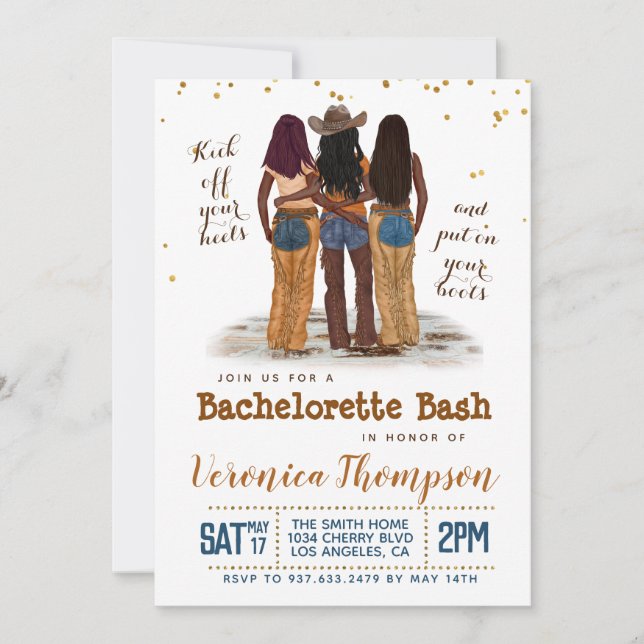 Convite Chá de panela de Bachelorette de Cowgirl Ocidental (Frente)