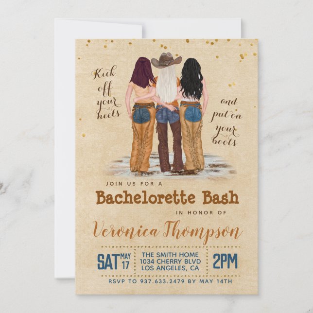 Convite Chá de panela de Bachelorette de Cowgirl Ocidental (Frente)