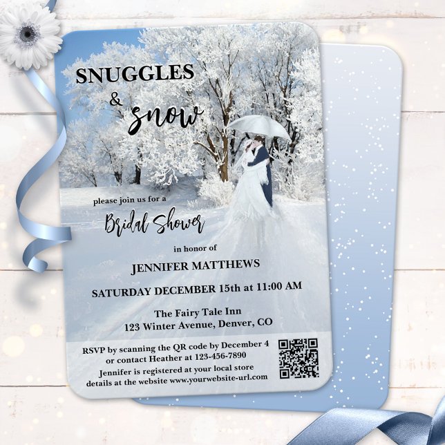 Convite Chá de panela de Belas-Arte da Wonderland de inver (Bridal shower invitation featuring a painting of a winter wonderland with a couple with umbrella)