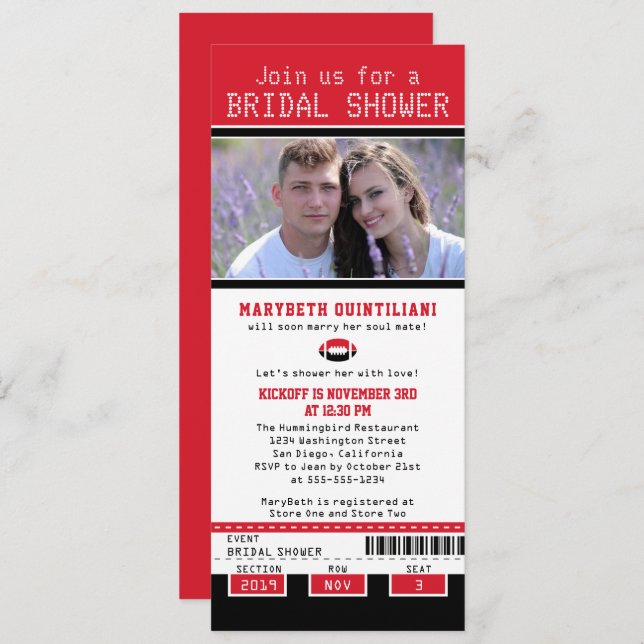 Convite Chá de panela de Bilhete Vermelho Negro (Frente/Verso)