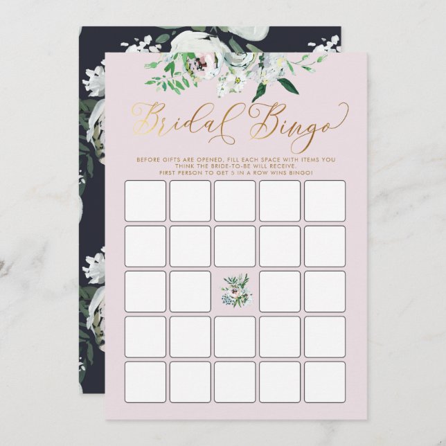 Convite Chá de panela de Bingo de Gouache Floral (Frente/Verso)