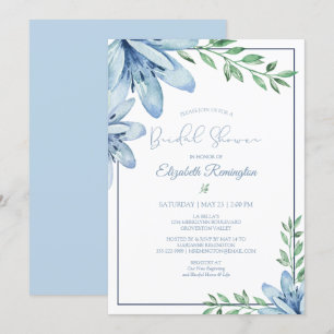 Convite Chá de panela de Blogues Florais Azul de Aquarela