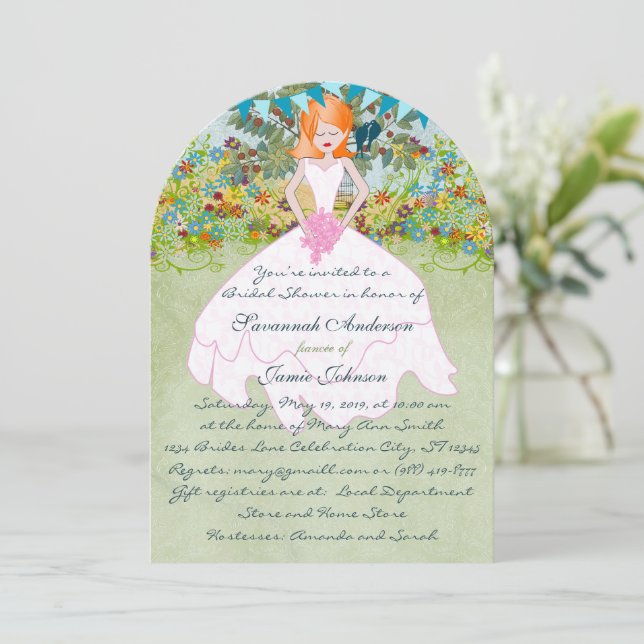 Convite Chá de panela de Boho Auburn de cabeça vermelha-br (Em pé/Frente)