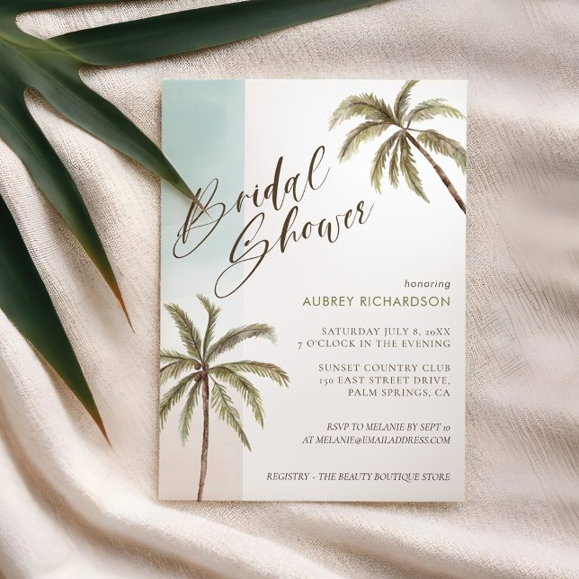 Convite Chá de panela de Boho de Palmeiras Tropicais (Tropical Watercolor Palm Trees Boho Bridal shower Invitation)
