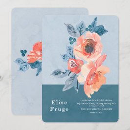 Convite Chá de panela de Boho Floral Coral e Azul Dusty