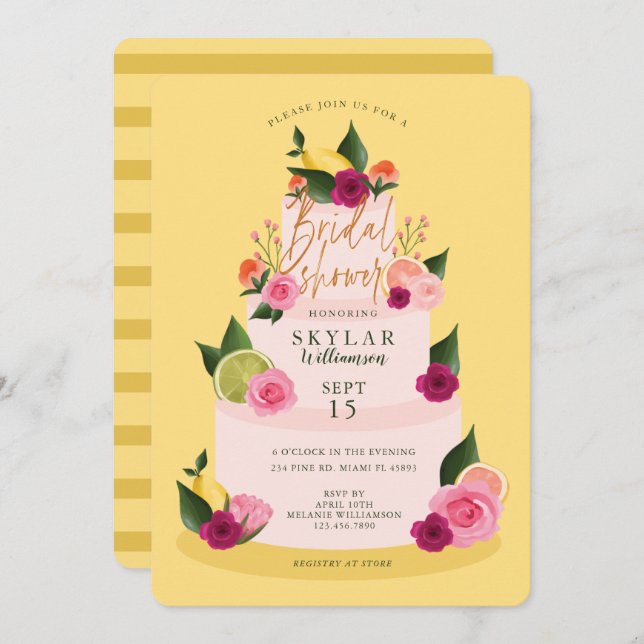 Convite Chá de panela de Bolo de Camada 3 Floral (Frente/Verso)