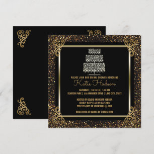 Convite Chá de panela de Bolo Dourado Negro Elegante