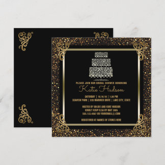 Convite Chá de panela de Bolo Dourado Negro Elegante