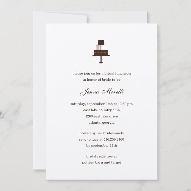 Convite Chá de panela de bolo hierárquico clássico (Frente)