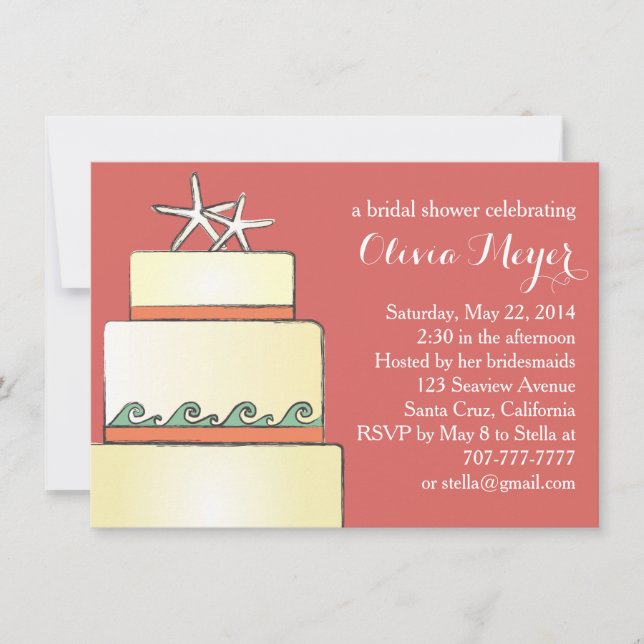 Convite Chá de panela De Bolo Starfish Convida Coral (Frente)