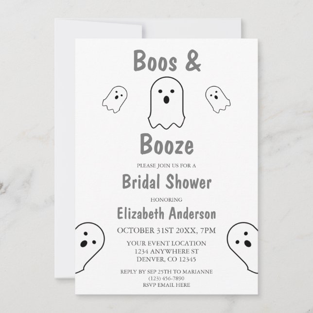 Convite Chá de panela de Boos e Booze Halloween (Frente)
