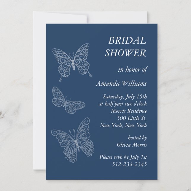 Convite Chá de panela de Borboleta de Filigree (lacaio) (Frente)