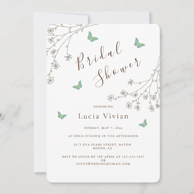 Convite Chá de panela de borboleta Dourada escura elegante (Frente)