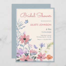 Convite Chá de panela de borboletas de flores pastosas de 