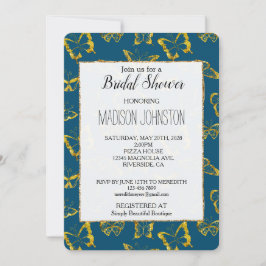 Convite Chá de panela de Borboletas Douradas de Azul Elega