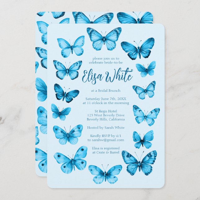 Convite Chá de panela de Borboletas Elegante PERSONALIZADO (Frente/Verso)