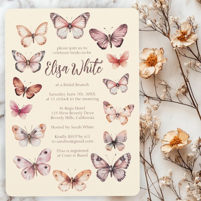 Convite Chá de panela de Borboletas Elegante PERSONALIZADO (Elegant Butterflies Bridal Shower CUSTOM Invitation
)