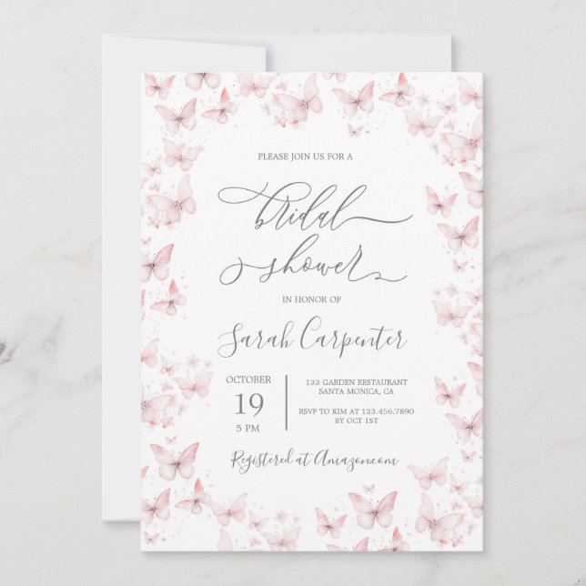 Convite Chá de panela de Borboletas Rosa (Frente)