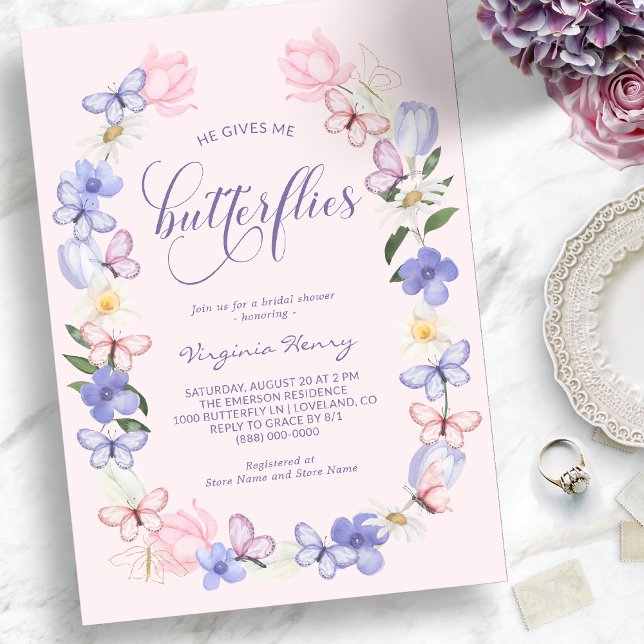 Convite Chá de panela de Borboletas Rosa (Pink Butterflies Bridal Shower Invitation
)