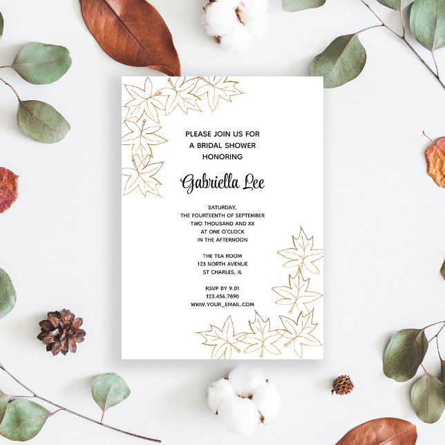 Convite Chá de panela de Borda Folha do Mapeamento de Qued (Fall in love with this autumn leaves bridal shower invitation.)