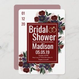 Convite Chá de panela de Borgonha de Buquê de Aquarela