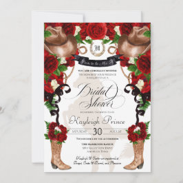 Convite Chá de panela de Botas Florais Ocidentais rosas ve