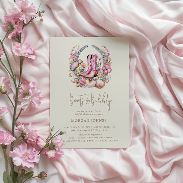 Convite Chá de panela de Botas Rosa de Cowgirl Costeira (Criador carregado)