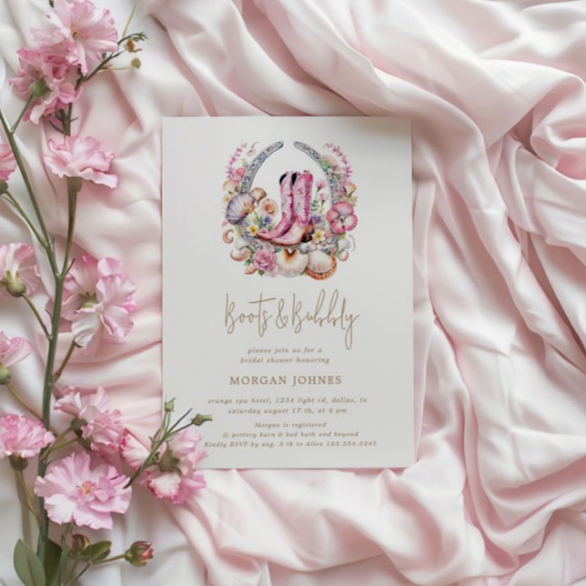 Convite Chá de panela de Botas Rosa de Cowgirl Costeira (Criador carregado)