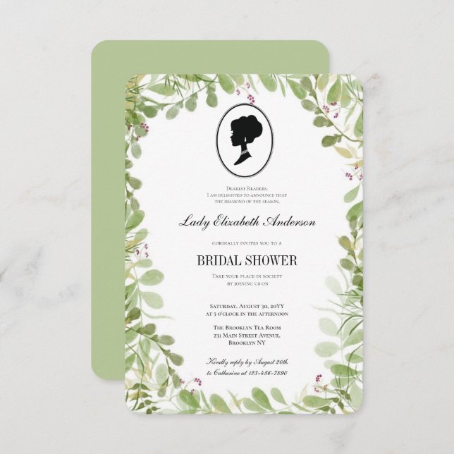 Convite Chá de panela de Bridgerton com vegetação botânica (Frente/Verso)