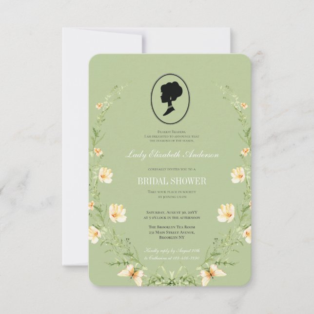 Convite Chá de panela de Bridgerton com vegetação botânica (Frente)