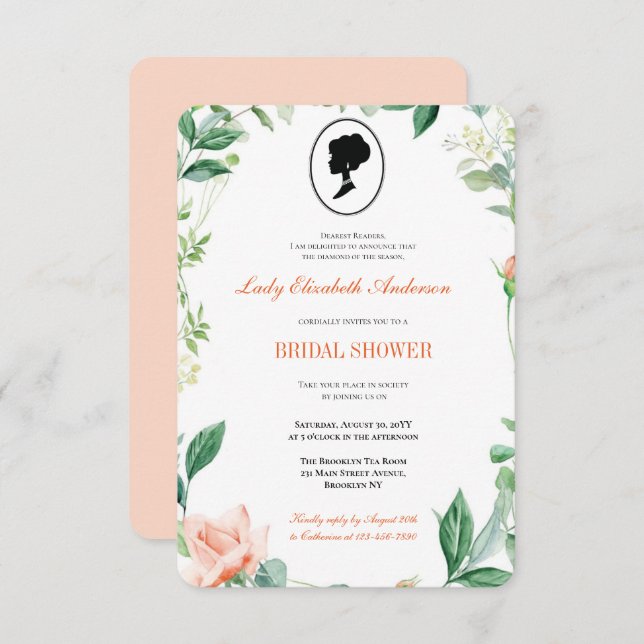 Convite Chá de panela de Bridgerton - Flores Vermelhos (Frente/Verso)