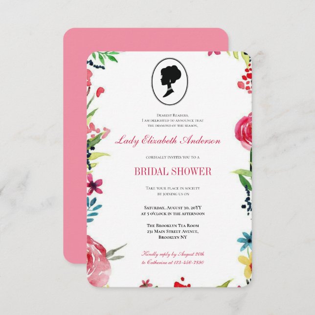 Convite Chá de panela de Bridgerton - Flores Vermelhos (Frente/Verso)