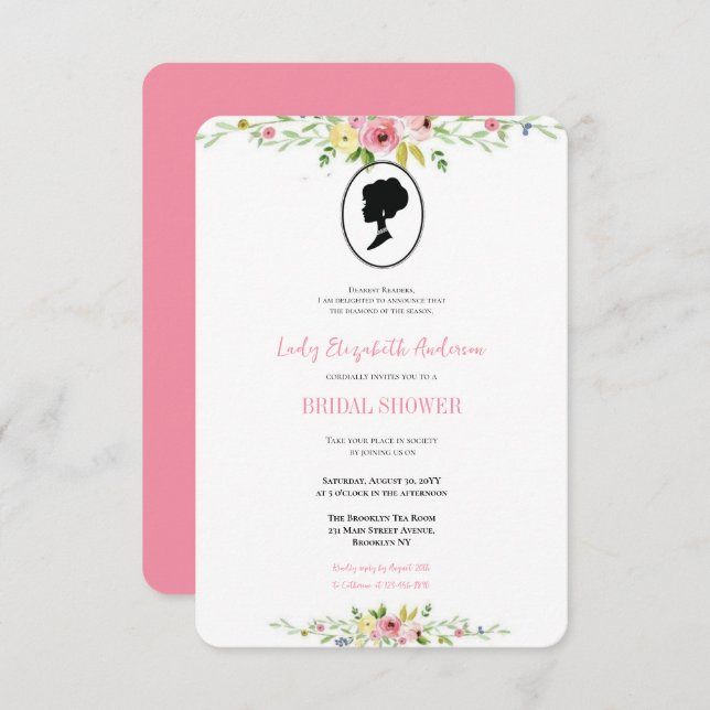 Convite Chá de panela de Bridgerton - Flores Vermelhos (Frente/Verso)