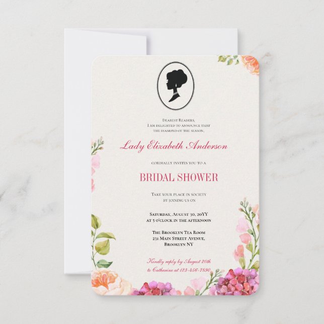 Convite Chá de panela de Bridgerton - Flores Vermelhos (Frente)