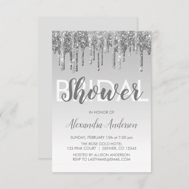 Convite Chá de panela de brilho de prata (Frente/Verso)