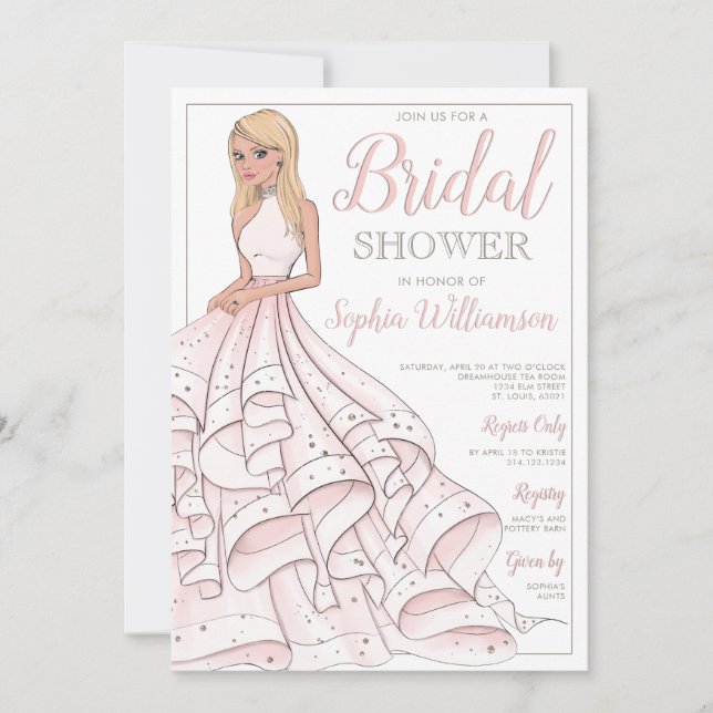 Convite Chá de panela de Brilho Louro de Glitter Glam (Frente)