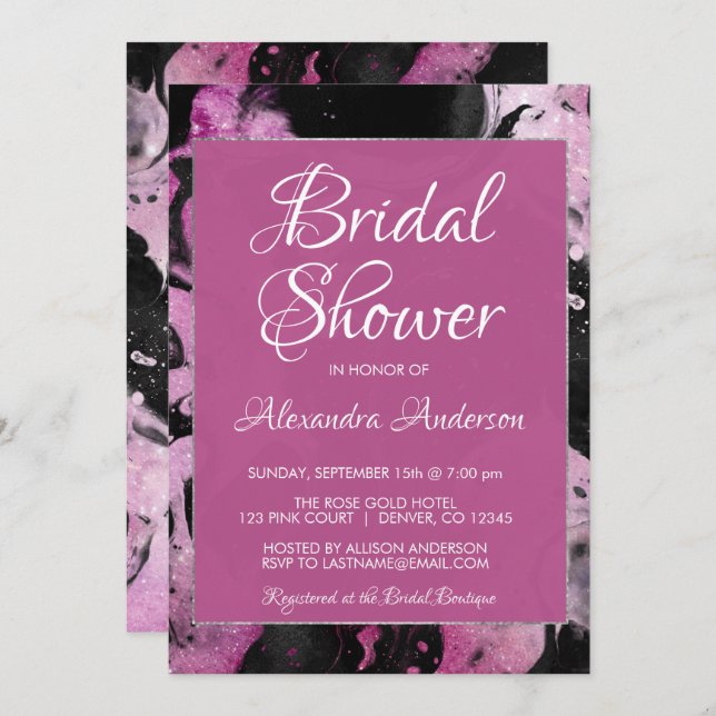 Convite Chá de panela de brilho roxo do mármore (Frente/Verso)