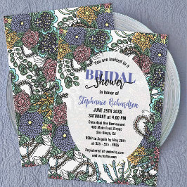 Convite Chá de panela de Brilhos Detalhados Roxo e Azul