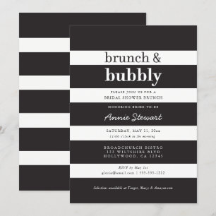 Convite Chá de panela de Brunch e Borracha de Stripes Negr
