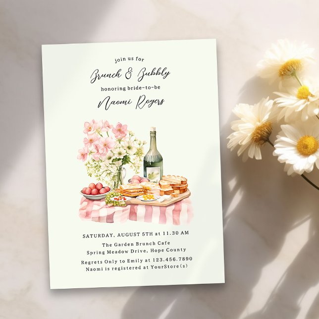 Convite Chá de panela de Brunch e Bubble Country Garden (Brunch and Bubbly Bridal Shower Summer Invitation)