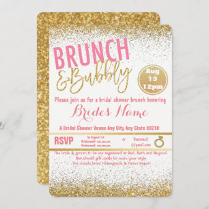 Convite Chá de panela de Brunch e Bubble Rosa e Dourado
