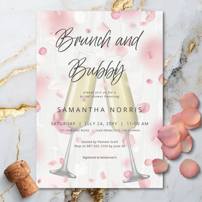 Convite Chá de panela de Brunch e Bubbles de Champagne Mod (Modern Champagne Brunch & Bubbly Bridal Shower Invitation)