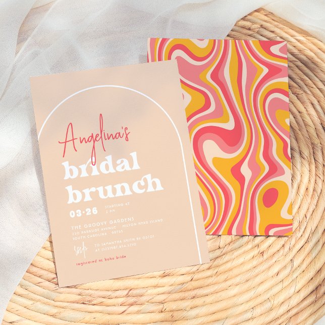 Convite Chá de panela de Brunch Modern de Hippie-Boho Rosa (Criador carregado)