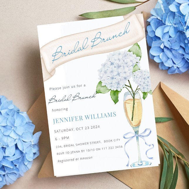 Convite Chá de panela de Brunt de Hydrangea Bridal Blue (Blue Hydrangea Bridal Brunch Bridal Shower Invitation)