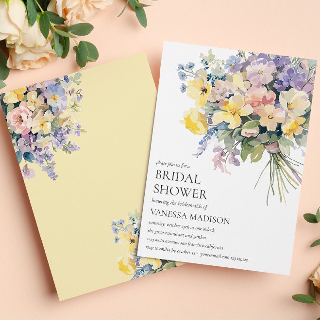 Convite Chá de panela de BUQUÊ de BRIDE de Pastel Bloom (Criador carregado)